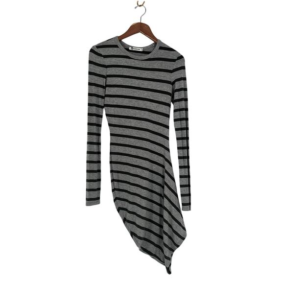 T by Alexander Wang Long Sleeve Asymmetrical Striped Ruched Jersey Dress size XS - Picture 7 of 10